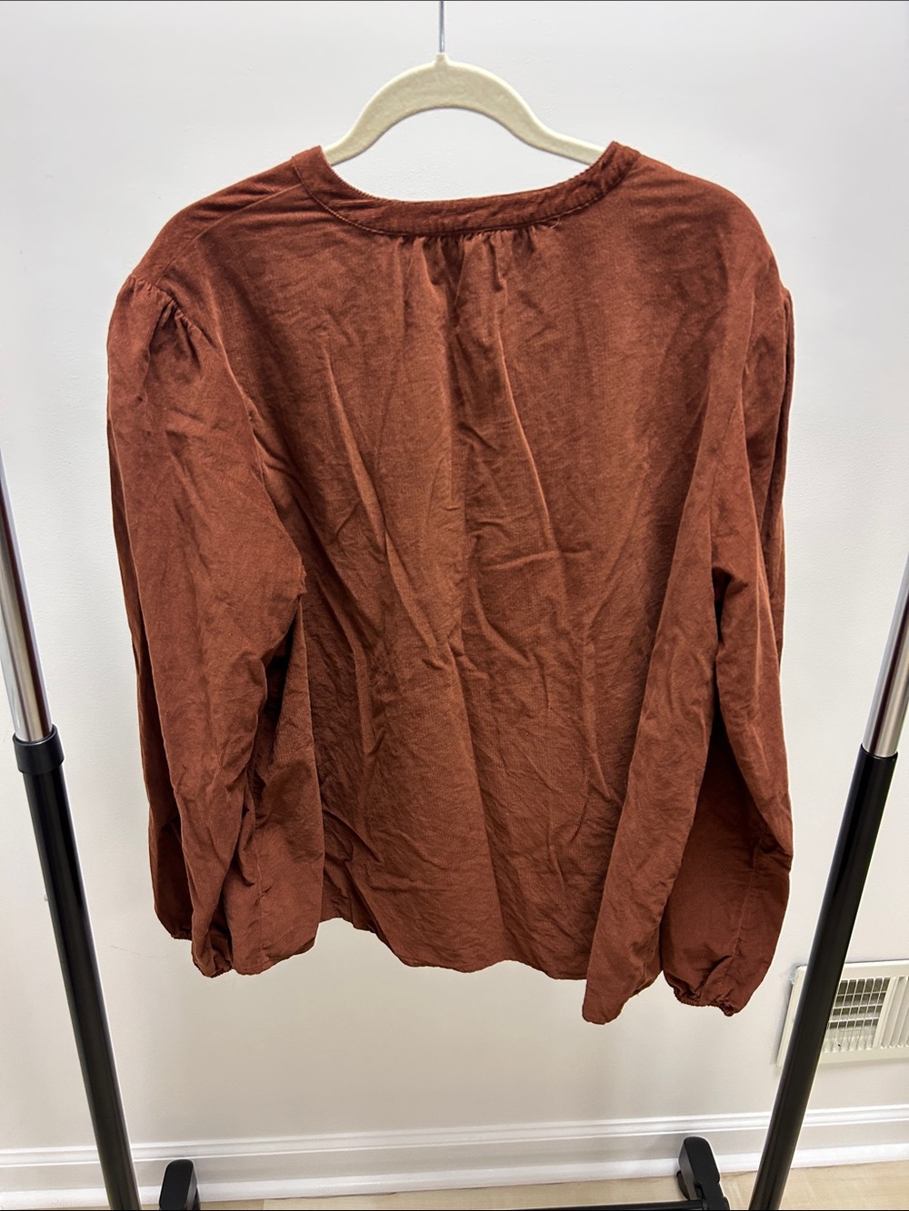 Women's Rust Brown Long Sleeve corduroy Peasant Top image 4